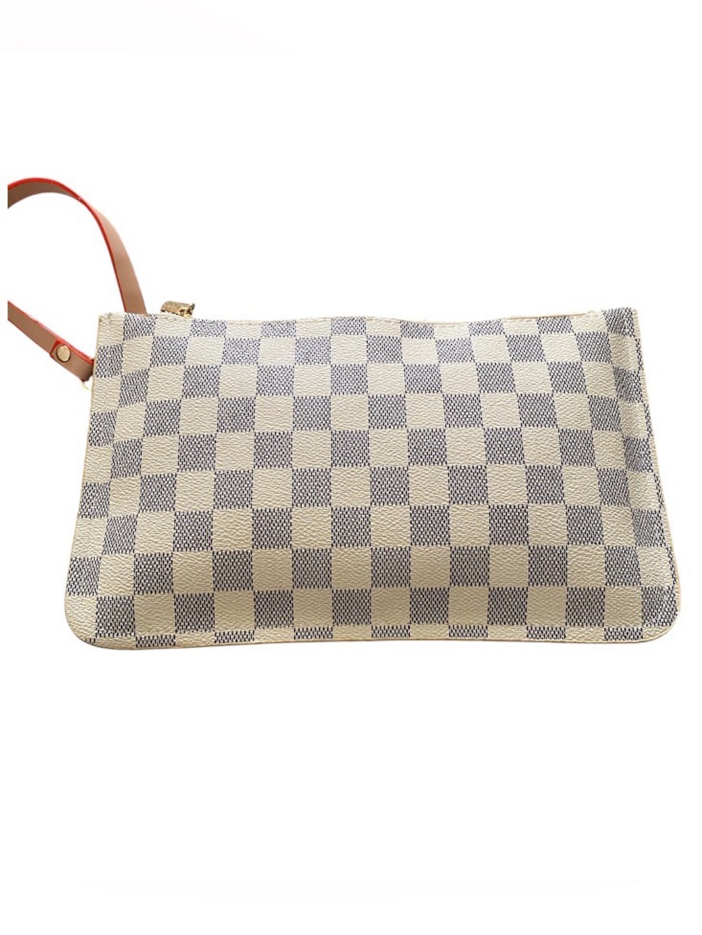 Checkered Canvas Wristlet Clutch in Cream and Gray